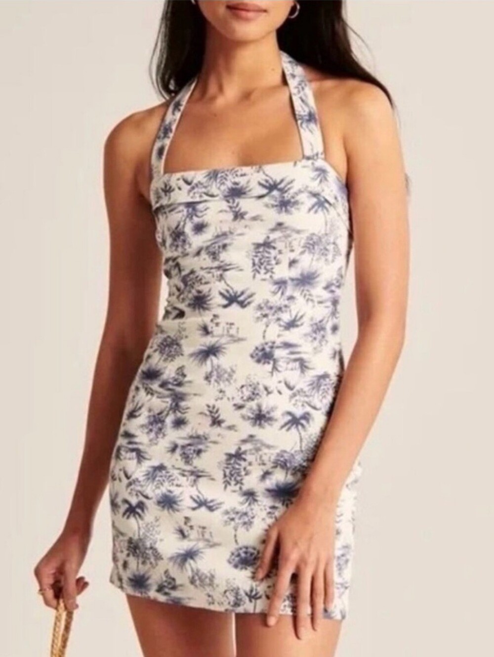 Abercrombie & Fitch Tropical Floral Palm Print Halter Linen Mini Dress Sz L